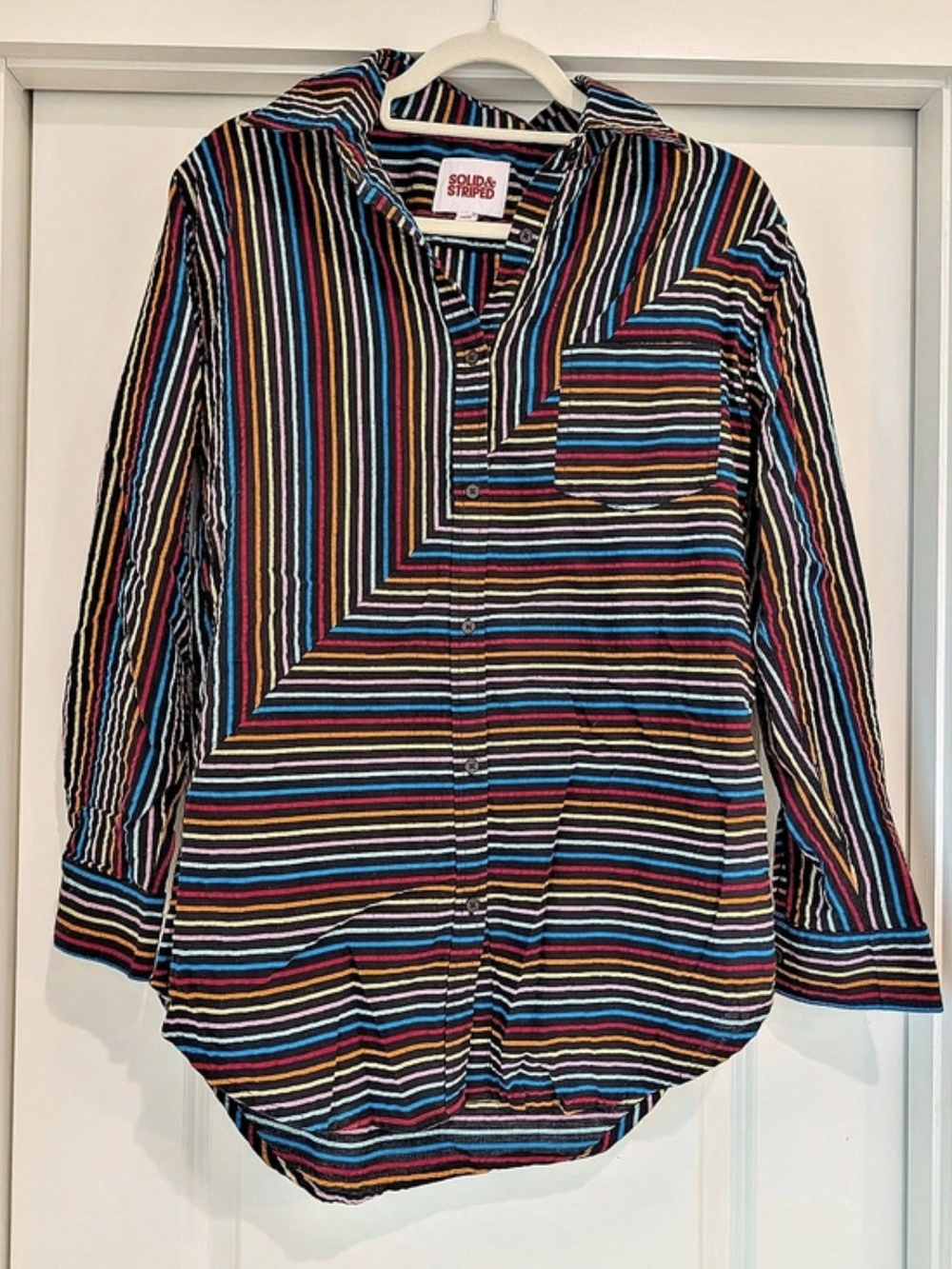 Solid & Striped The Avril Button Down Shirt Striped Cotton Button Down in Black